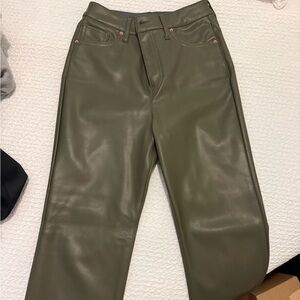 Express Sage Green Leather Trousers